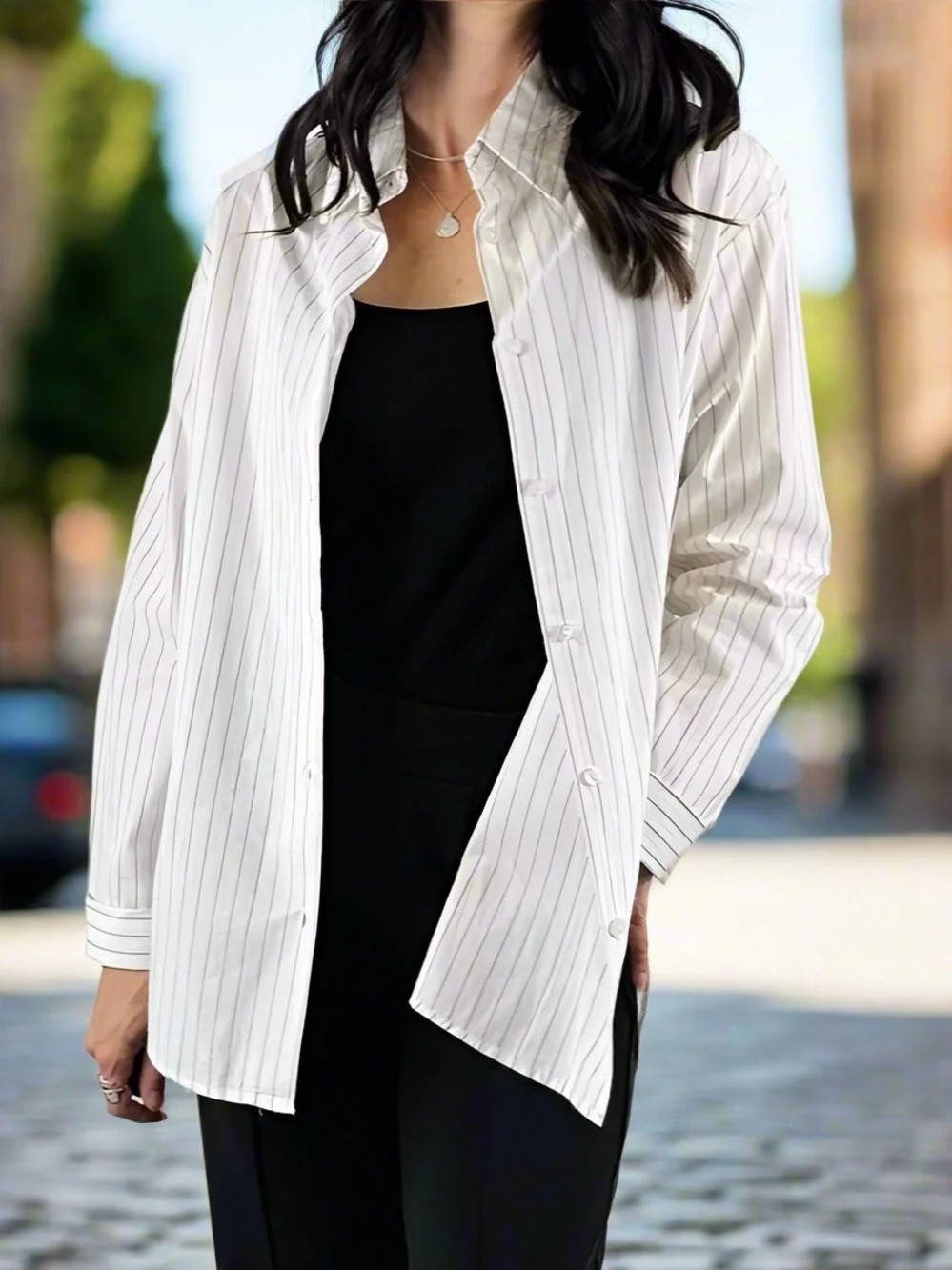 100% Cotton Classic White Pinstripe Button-Up
